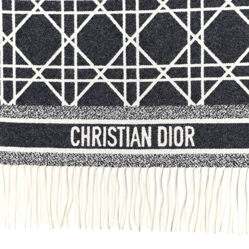 CHRISTIAN DIOR CASHMERE MACROCANNAGE THROW BLANKET IVORY/BLACK